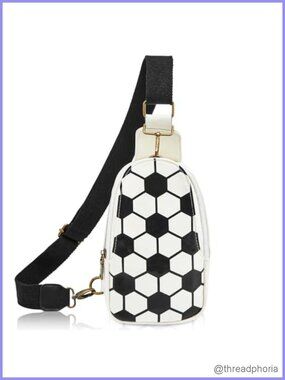 Soccer Crossbody Bag with Guitar Strap PU Leather Party Purse